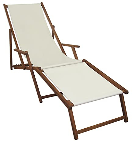 Sonnenliege weiß Liegestuhl Fußablage Gartenliege Holz Deckchair Strandstuhl Gartenmöbel 10-303 F