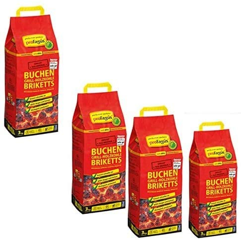 Profagus 4 x Grillis Buchen Grill Holzkohle Briketts je 3 Kg