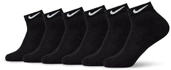 Nike Unisex Everyday Cushioned Training Low Socks (6 Pairs), Black/White, Large