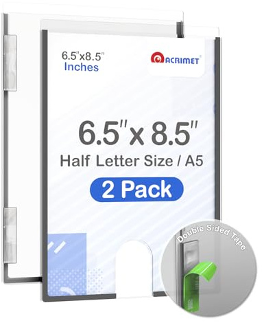 Acrimet Support Mural pour Panneau de Demi-Format Lettre A5, en Plastique Cristal Transparent avec Adhésif au Dos, Parfait pour Afficher au Bureau, au Restaurant, à l'École, à la Maison (lot de 2)