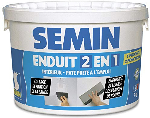 Semin - Enduit 2 en 1 Multifonctions - Joint et Lissage Plaque de Plâtre - Intérieur - Seau de 7 kg