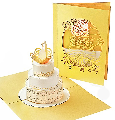 Stilvolle Hochzeitskarte mit extra Seite für Grüße - einzige 3-seitige Glückwunschkarte zur Hochzeit - 3D Pop-Up Karte als Hochzeits-Geschenk - auch zur goldenen Hochzeit 50
