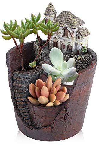 Zerodis Sukkulenten Blumentopf Harz Schloss Design 14x20,5 cm Kreative Gartengestaltung für Innendekoration und Balkonpflanzen