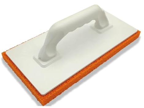 HAROMAC Kunststoff Reibebrett SGR 280 x 140 x 10 mm – Schwammbrett mit rotem grobporigem Schwammgummi – zum Fliesen waschen, Verfugen, Nachwaschen & Strukturieren