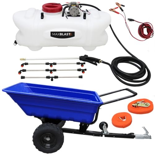 MonsterShop Remorque ATV Chariot Jardin Pulvéristeur pour Quad 60L Maxblast 12V Chargement Puissant Tracteur Roues Tout-Terrain Ferme 295kg Buses de Flèche Pulvérisation & Accessoires