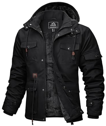 MAGCOMSEN Winter Coats for Mens Military Parka Jacket Fleece Lined Winter Cargo Jackets Black L