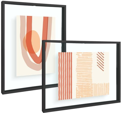 Frametory, 11x14 Floating Picture Frame - Metal Photo Frame - Real Glass - for Wall Mount or Tabletop Displays (Black, 2 Pack)