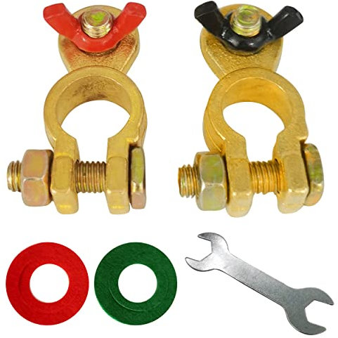 HuaLiSiJi 2 Pezzi Morsetto Batteria Auto 12V 24V Morsetti per Batteria Auto in Ottone Batteria con Dadi ad Alette Colorati, per Moto Auto Camion Barca Caravan