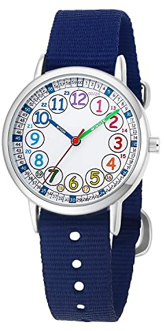 Orologio da polso analogico al quarzo per bambini, 2 pezzi, cinturino intercambiabile in tessuto, per imparare a leggere l'ora, Viola, Cinturino