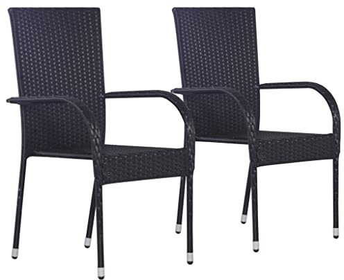 WIFESE 2 STK. Stapelbare Gartenstühle Poly Rattan BalkonmöBel Gartenstuhl StapelstüHle Rattan GartenmöBel Set RattanstüHle Rattan Sessel GartenstüHle Rattan 55,5x53,5x95 cm Schwarz