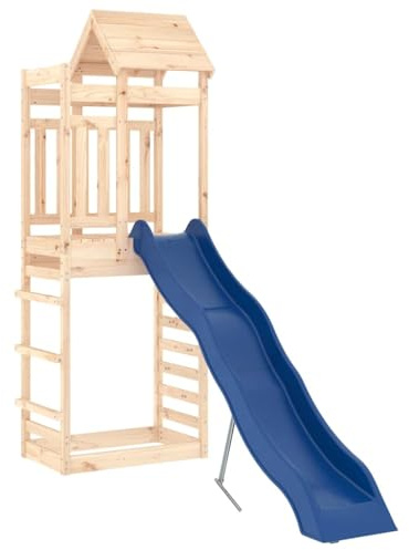 vidaXL Outdoor Playset, Garden Playhouse with Wave Slide, Play Tower for Age 4 and Over, Wooden Playground Equipment, Solid Wood Pine