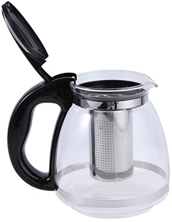 Cabilock 1pc Heat Resistant Teapot Stainless Steel Filter and Elegant Black Design for Loose Leaf Tea for Home and Office Use