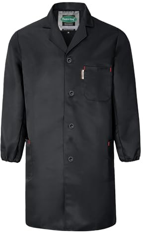 Yukirtiq Homme Blouse de Travail Manches Longues Veste de Travail Bleu de Travail Industrie à Boutons Blouse d'Atelier Blouse de Laboratoire, Noir, XXL