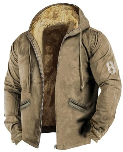 Generisch Winterjacke, Herren Wasserdichte Fleecejacke Warm Gefüttert Winterjacke Mit Kapuze Wasserabweisende Winddichte Jacke Echtleder Mantel Foraker Jacket Lang Jaket Jacket (3XL, Khaki)