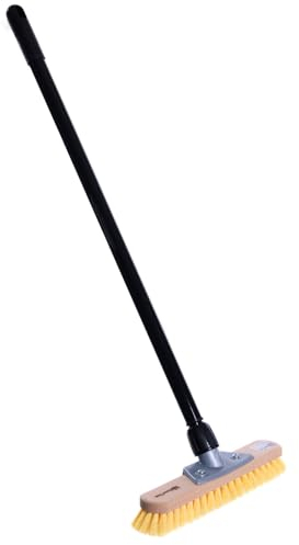 BawiTec Schrubber Wischer Breite 30cm mit Stiel robuste Synthetik Borsten Mypren Bürsten Stielbürsten Reinigungsbürsten Bodenschrubber Holzstiel Metallstiel Teleskopstiel (mit Teleskopstiel 130cm)