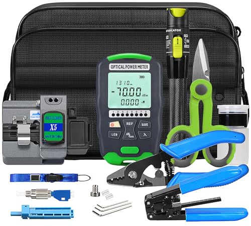 Fiber Optic Termination Tool Kit FTTH Cable Cold Welding Tool Set | with X5 Grey Optical Fiber Cleaver with FC-LC Adapter D7 OPM