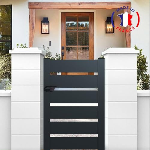 Portillon aluminium battant de jardin pas cher ajouré lames horizontales 1M50X1M (VERT RAL 6005)