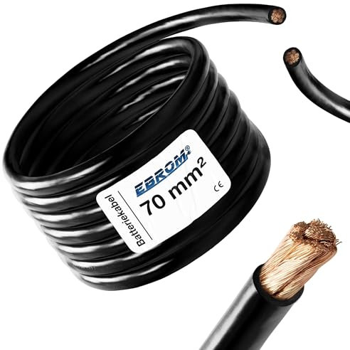 EBROM - 15 Meter Batteriekabel - Massekabel - schwarz - 70mm2 | 70 mm² | 70 mm2 - Vollkupfer 99,9% OFC Kupfer Stromkabel - Ihre Länge: 15 Meter