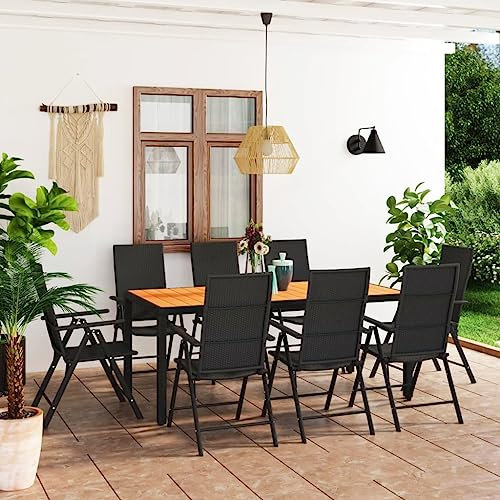 HETFTJN 9-TLG. Garten-Essgruppe, Gartenlounge Balkonstühle Gartentisch Klein Balkon Tisch Und Stühle Geeignet für Garten Außen Wenig Platz Balkon Schwarz und Braun