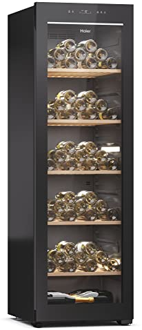 Haier Wine Bank 60 Series 5 HWS247GEH1 Vinoteca 247 botellas, WIFI, Estantes de madera, Filtro Anti-UV, Filtro de carbón, Refrigeración por Compresor, Display Digital, Iluminación LED, 35 dbA, Negra
