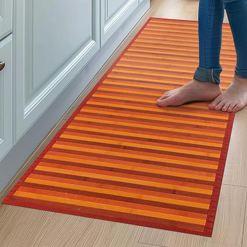 CosìCasa Bambusteppich, rutschfest, Küchenläufer, wasserabweisend, leicht zu reinigen und aus nachhaltigen Materialien hergestellt, Bambus-Teppich mit Degrade-Effekt (Rot, 50 x 100 cm)