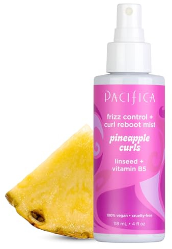 Pacifica Pineapple Curls Frizz Control Spray 4oz – Curl Refresher Mist for Curly & Wavy Hair, Hydrating Anti-Frizz Day 2 Curl Booster with Pineapple Extract & Vitamin B5 Vegan Dermatologist Tested