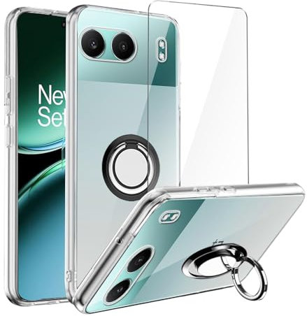 LYZXMY Case for OnePlus Nord 4 5G (6.74) Clear phone case + 360° Rotating Ring Stand+ 1 pcs tempered Glass Screen Protector.