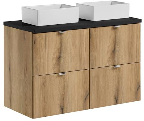 Lomadox Badezimmer Doppelwaschtisch 100cm, in Eiche und schwarz, geringe Tiefe (40cm)