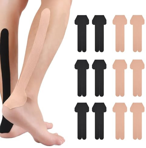 Celiodd 12 StüCk Kinesiotapes Tape Sport Knie Tape Kinesio Hautfreundlich，FüR Joints Support Muskel,Erfektem Trage-Komfort Wasserfestes&Elastisches Physio Tape- Schwarz Und Hautton