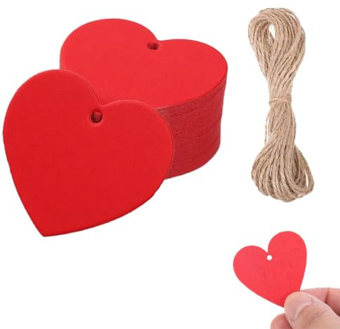 XUZWECP 50er-Pack rote Herzscheiben-Dekorationen aus Holz mit Löchern, Herz-Dekorationen aus Holz, geeignet für Hochzeiten, Geburtstage, Weihnachten, Valentinstag, Basteln, Geschenkanhänger