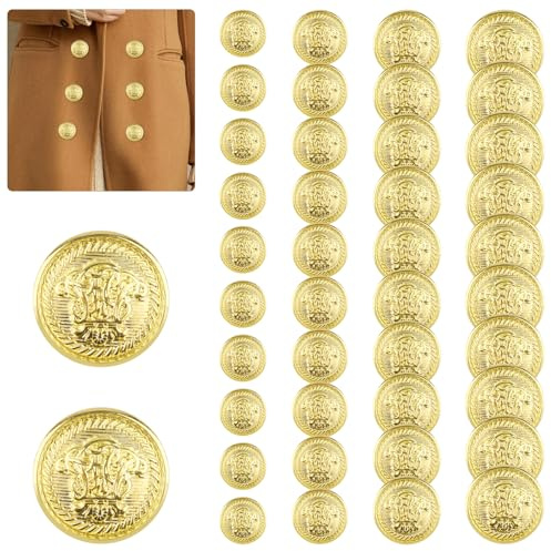 40 Stück goldene Blazerknöpfe,Metallknöpfe in 4 Größen zum Annähen von Blazerknöpfen für Damen und Herren, Messingknöpfe für Anzüge, Jeansjacken, Sportjacken (15/18/21/25 mm), Metallknöpfe aus Messing
