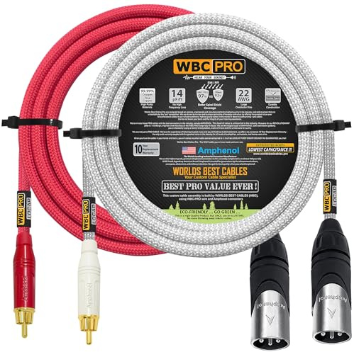 6 Foot RCA to XLR (Male) Cable Pair - WBC-PRO-LOCAP Low-Capacitance (14pF/ft) 22 AWG Ultra-Silent Audiophile & Pro-Grade Audio Interconnect Cable - Amphenol Plugs & Red & Silver Tweed Jackets