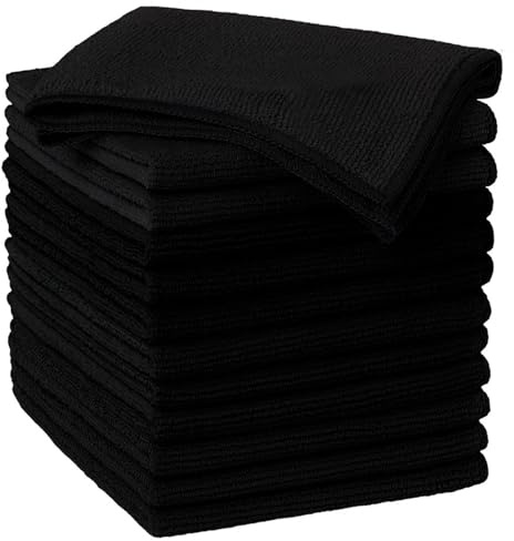 True Face Microfibre Cloth 12 Pack All-Purpose Cleaning Cloths for Cars, House, Kitchen, Windows, Soft & Absorbent Lint Free Streak Black - 12 PK 30cm x 30cm