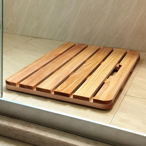 Badematte Holz Badematten aus Unlackiertem Hinoki-Holz, Große, Luxuriöse Duschmatte für Drinnen, Draußen, Spa, Badezimmer, Fußmatte, Holzlattenrost für Haus und Garten(70x70cm(27 1/2 x27 1/2))