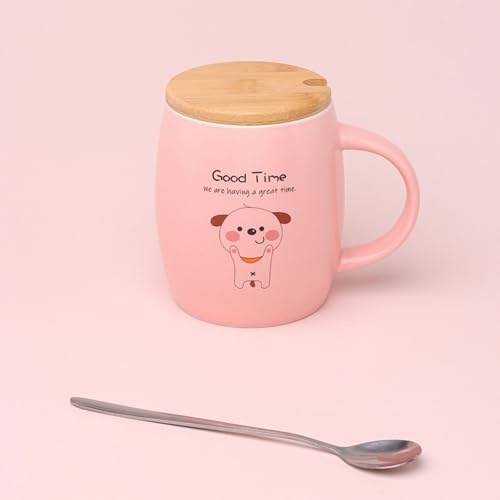 G Decor Good Time Puppy Mug Cute Dog Ceramic Coffee & Tea Cup with Lid and Spoon