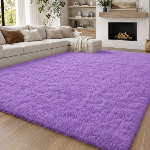 OuTanTe Hochflor Teppich 160x230cm, Lila Shaggy Teppiche für Wohnzimmer, Flauschiger Kuschelteppich rutschfest, Moderner High-Pile Teppiche, Extra großer Teppich für Schlafzimmer & Kinderzimmer