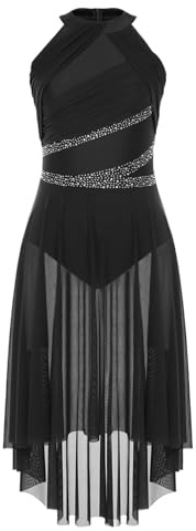 ranrann Dam Asymmetrisk klassisk dansklänning latinsk dansklänning samtida dansklänning gymnastik danskläder S-XXL, b svart, XXL