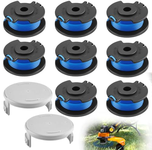 Foydream Bobina Decespugliatore, 10 Pezzi Filo Tagliabordi Bobine Adatto per Ryobi One + 18V 24V 40V Tagliabordi, 1.65mm e 3.4m Lungo Sostituzione Rocchetto Filo Tagliaerba, 8 Bobine, 2 Copertura
