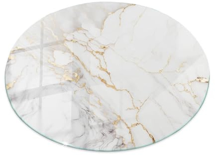 Tulup Tischplatte ⌀ 90 cm für Küche und Esszimmer Auswechselbare Platte Tafelglas Geschliffene Kanten Dekoration Gehärtetes Glas Modernes Design - Motiv Eleganter Marmor mit Adern