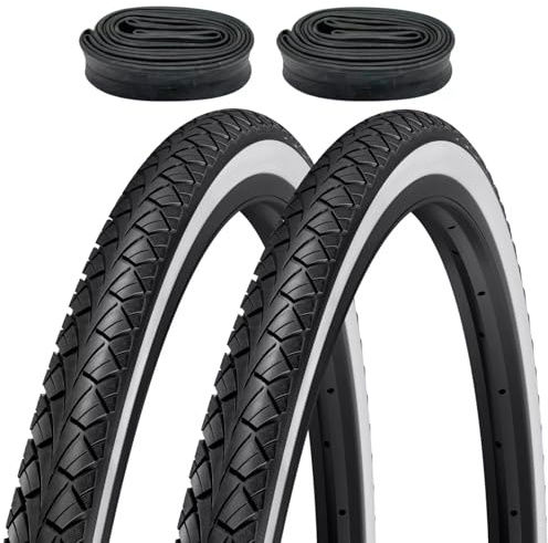 2er Set Fahrradreifen Weißwand 28x1,50 Zoll 40-622 700x38c mit Autoventil Schläuchen AV