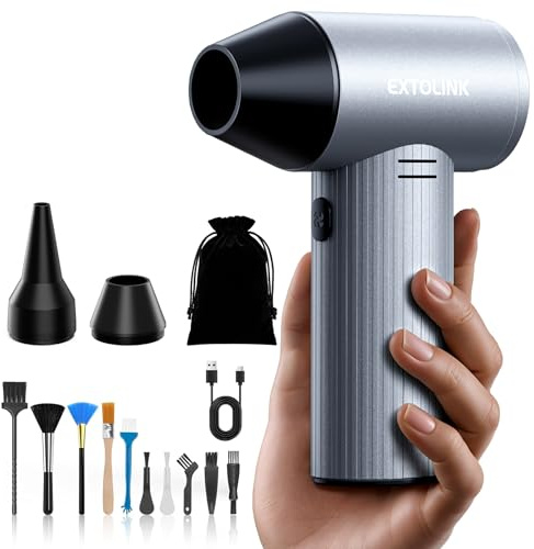 EXTOLINK Elektrische Staubgebläse 330,000 U/min Druckluftspray mit 3-Speed TurboJet Mode, 7500mAh Akku & PC Cleaning Druckluft Kit, Compressed Air Duster für Desktop, PC, Tastatur, Laptop, Car
