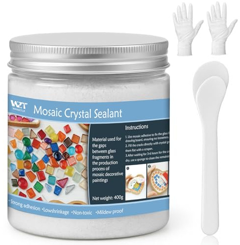 WAN2TLK Malta bianca per mosaico di cristallo, 400 g, non c'è bisogno di aggiungere acqua, sigillatura diretta, strumenti per piastrelle a mosaico, sigillante per tutte le piastrelle e superfici