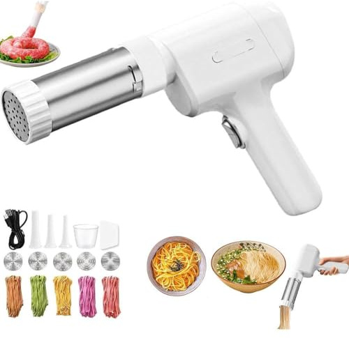 Macchina elettrica portatile 6 in 1, macchina per la pasta ricaricabile, macchina per la produzione di noodle portatile, fornello per spaghetti ramen fatti in casa senza fili, 5 stampi a forma di
