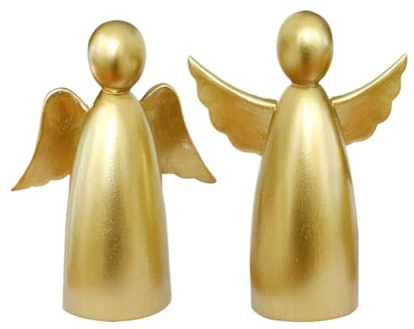 Figura di angelo, statuetta di angelo di Natale, decorazione in resina, 2 pezzi, figura dorata per comodino, cucina, TV, armadio, bagno, soggiorno, scrivania, libreria, camera da letto