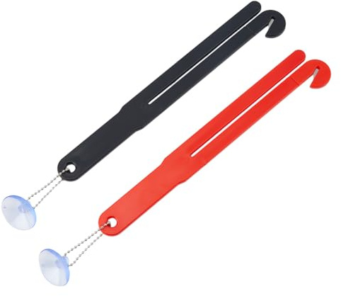 DICOSMETIC Lot de 2 coupe-sacs alimentaires en plastique avec lame en acier inoxydable et presse-agrumes pour cuisines, avec chaîne en fer et ventouse (couleur : rouge + noir)