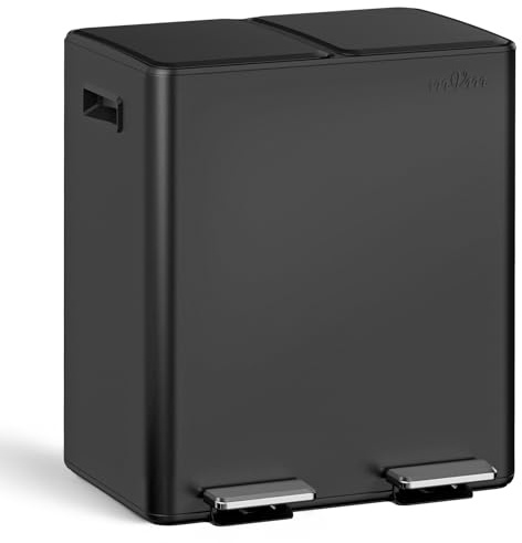 mVm Mülleimer Küche,40 Liter Treteimer,2x20L Doppelter Abfalleimer 2er-Mülleimer Mülltrennung mit Inneneimer, Stahl, Luftdicht, Softclose-Deckel, Breites Robustes Pedal