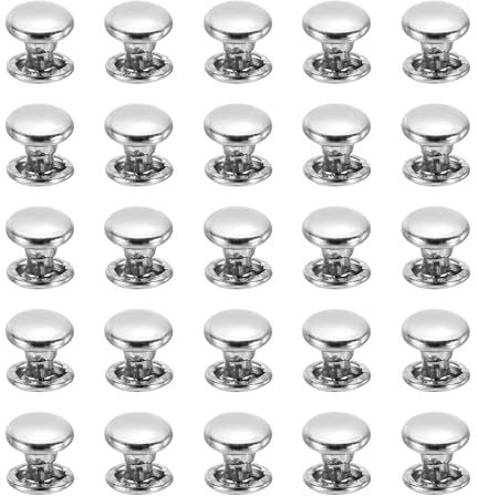 PATIKIL Leather Rivets, 160Sets Carbon Steel Double Cap Rivet Kits Craft Replacement Accessories for Handbags Belts Clothes Shoes, Silver (6 x 6 Mm)
