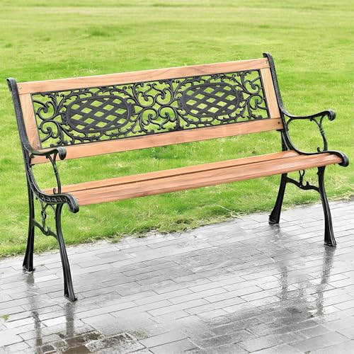Générique Banc De Jardin avec Dossier Et Accoudoirs, Banquette De Jardin Exterieur Banquette en Bois Banc De Terrasse Siège De Parc Mobilier pour Amenagement 126x45x79cm(Natural Plaid)