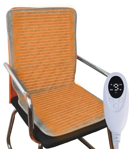 Mineup Termoforo Elettrico, 45 x 90 cm Cuscino per Sedile riscaldato, Cuscino Riscaldante Elettrico con Schienale, Timer di 4 ore e 9 Livelli di Riscaldamento, per Sedia da Ufficio e da Casa (Grigio)