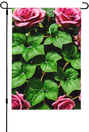 Drapeau décoratif double face pour l'extérieur - Motif lierre rose et feuilles - Pour toutes les saisons